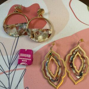 Lot of 2 Gold Tone Earrings with Multi Colored Accents